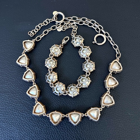 Stella & Dot Rhinestone Necklace Bracelet Set Light Amber Gold Tone Setting - Picture 5 of 9